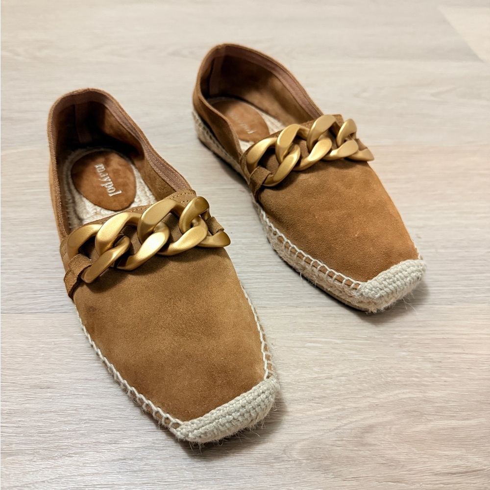 Maypol Tan Suede Gold Chain Espadrille Loafers EU 38 Made in Spain